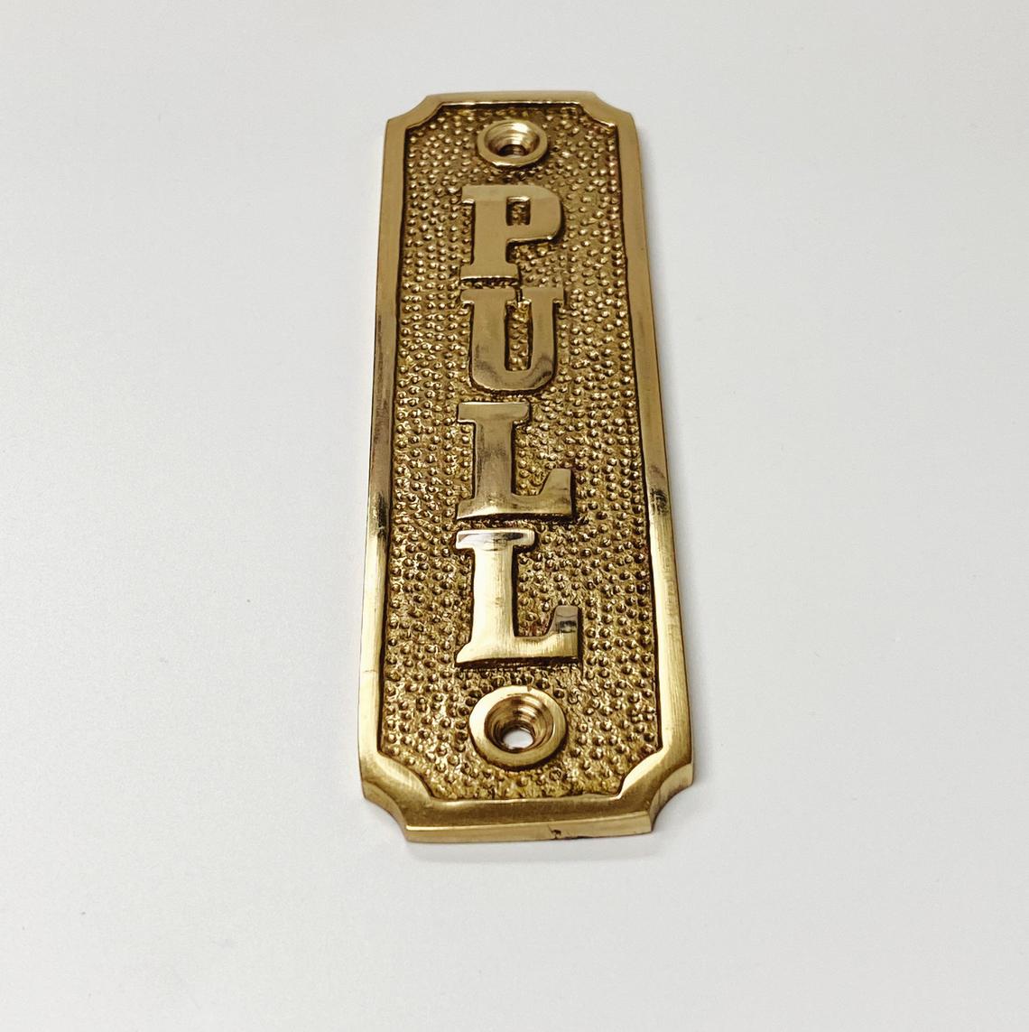 Brass "Pull" Door Sign 1-5/16” W x 4-9/16” H - Brass Door Sign - Forge Hardware Studio