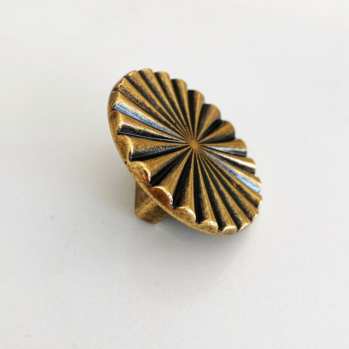 Reeded Antique Brass "Daisy" Round Cabinet Knob - Forge Hardware Studio