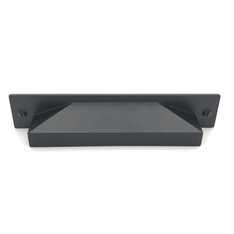 Knurled Cup Bin Pull "Kava" Matte Black Textured Kitchen Drawer Pull - Brass Cabinet Hardware