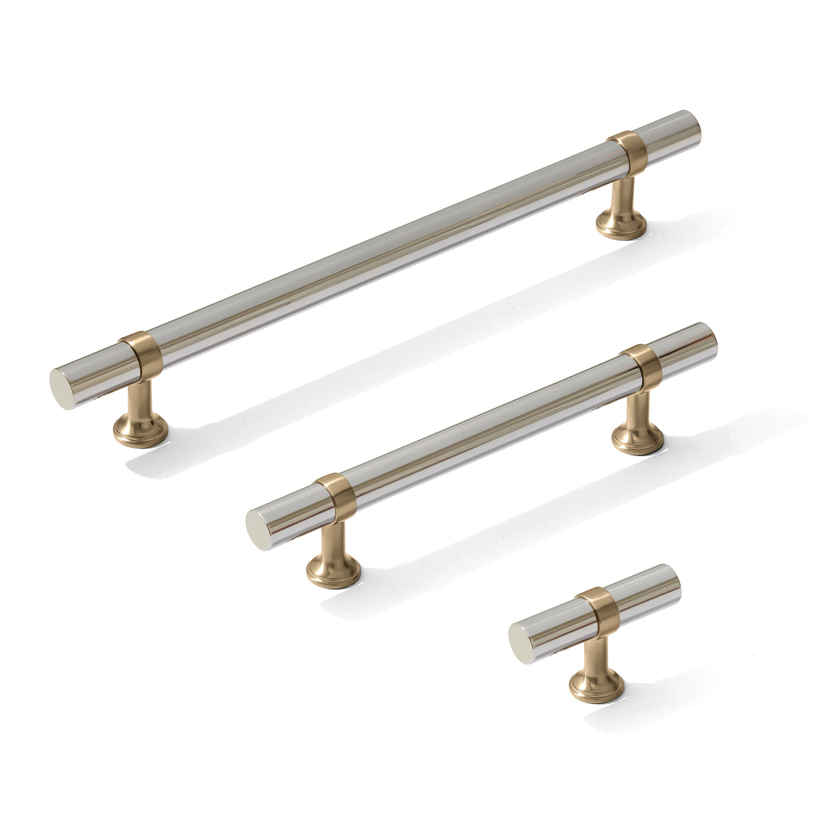 Smooth T-Bar "Contemporary" Champagne Bronze and Polished Nickel Knobs and Pulls - Forge Hardware Studio