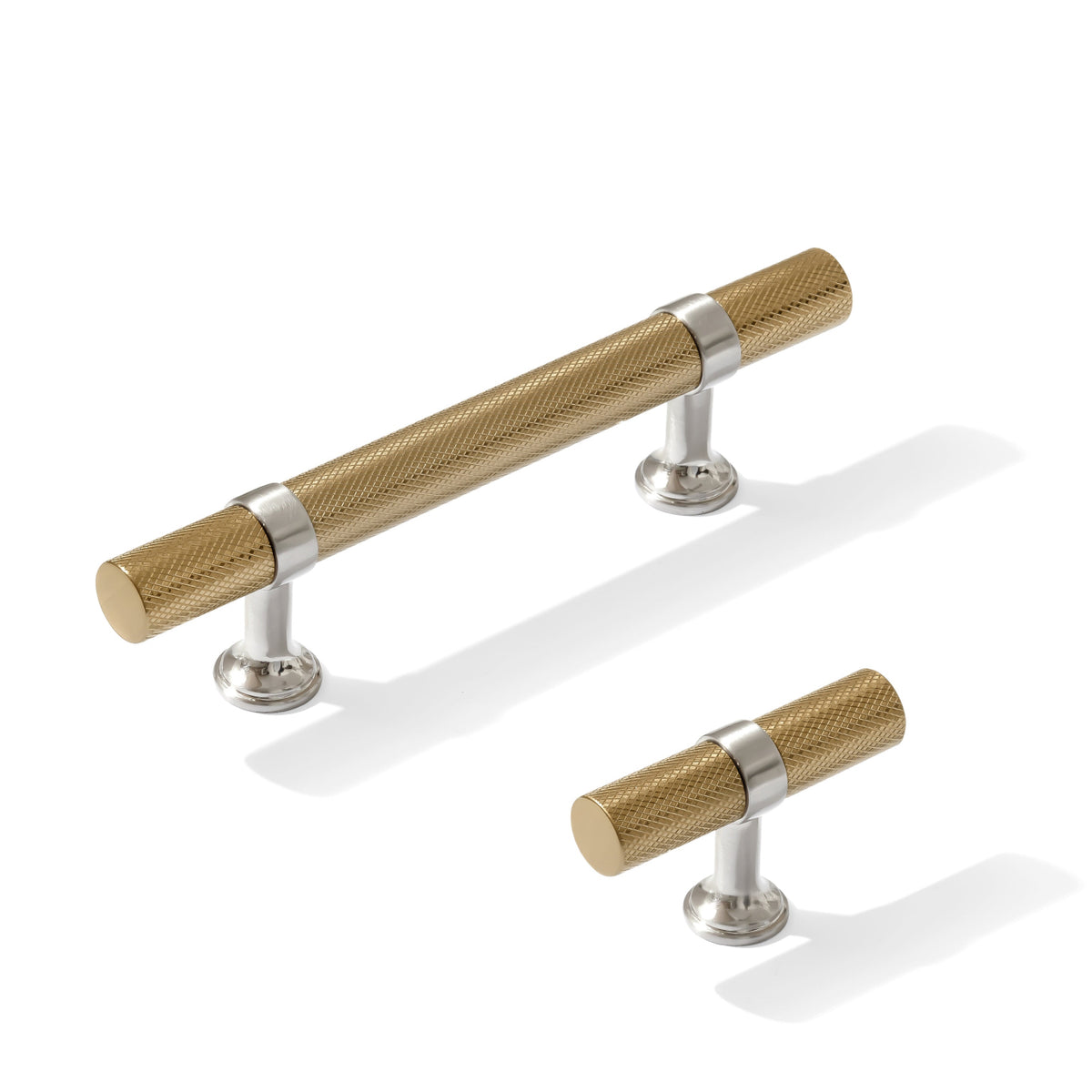Knurled T-Bar "Contemporary" Satin Nickel and Champagne Bronze Knobs and Pulls - Forge Hardware Studio