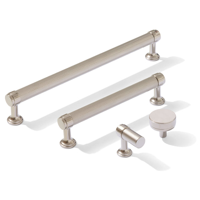Knurled Polished Nickel "Transitional" Cabinet Knobs and Drawer Pulls - Forge Hardware Studio