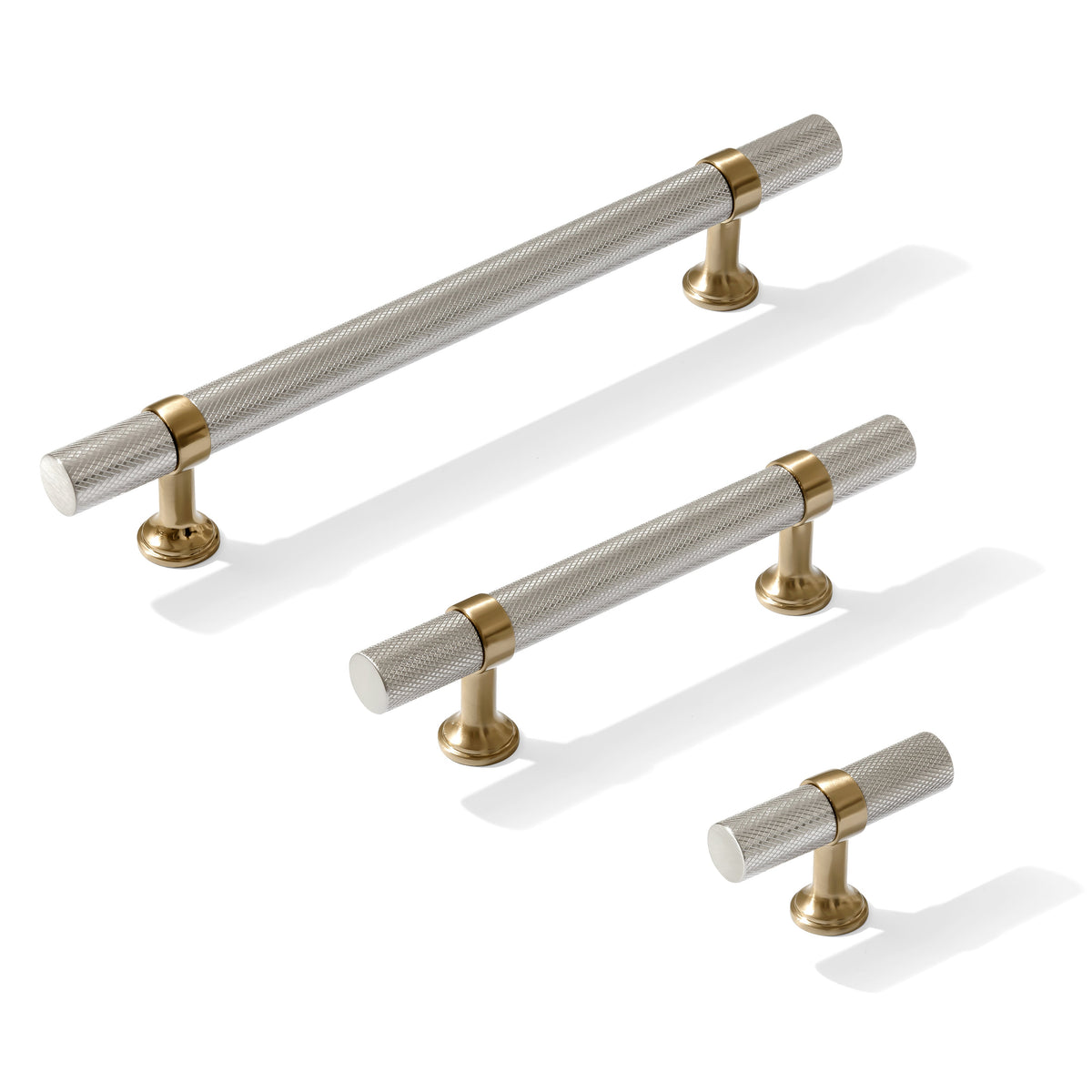 Knurled T-Bar "Contemporary" Champagne Bronze and Satin Nickel Knobs and Pulls - Forge Hardware Studio