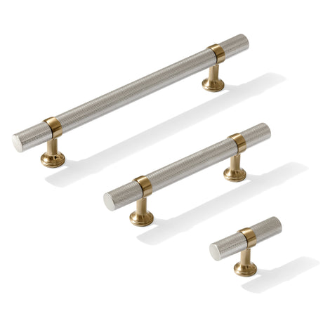 Knurled T-Bar "Contemporary" Champagne Bronze and Satin Nickel Knobs and Pulls - Forge Hardware Studio