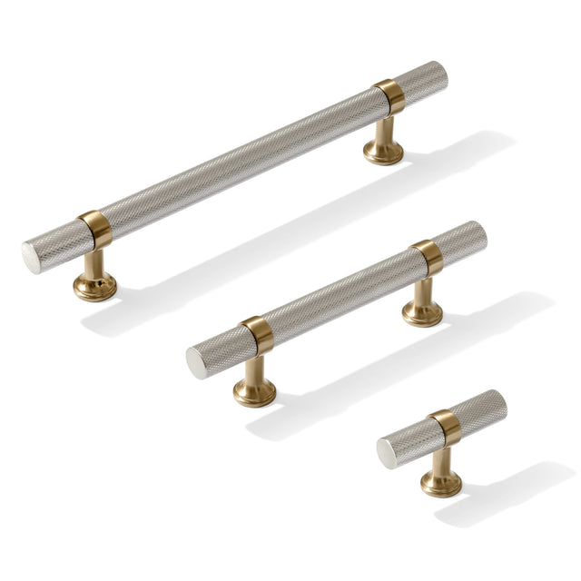 Knurled T-Bar "Contemporary" Champagne Bronze and Satin Nickel Knobs and Pulls - Forge Hardware Studio
