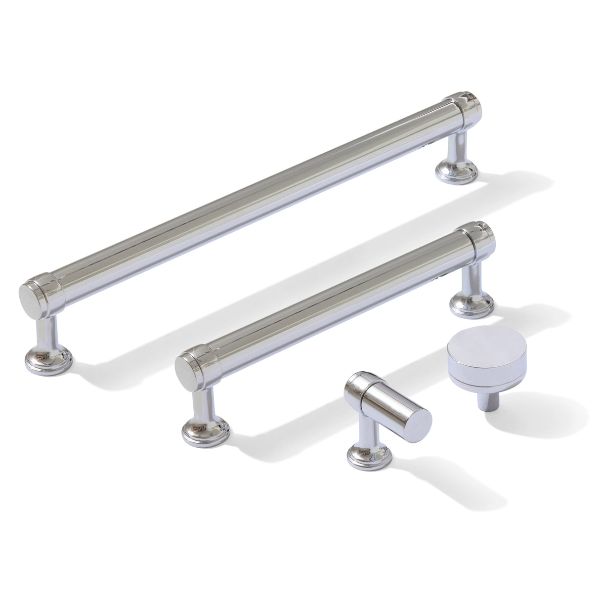 Smooth Polished Chrome "Transitional" Cabinet Knobs and Drawer Pulls - Forge Hardware Studio