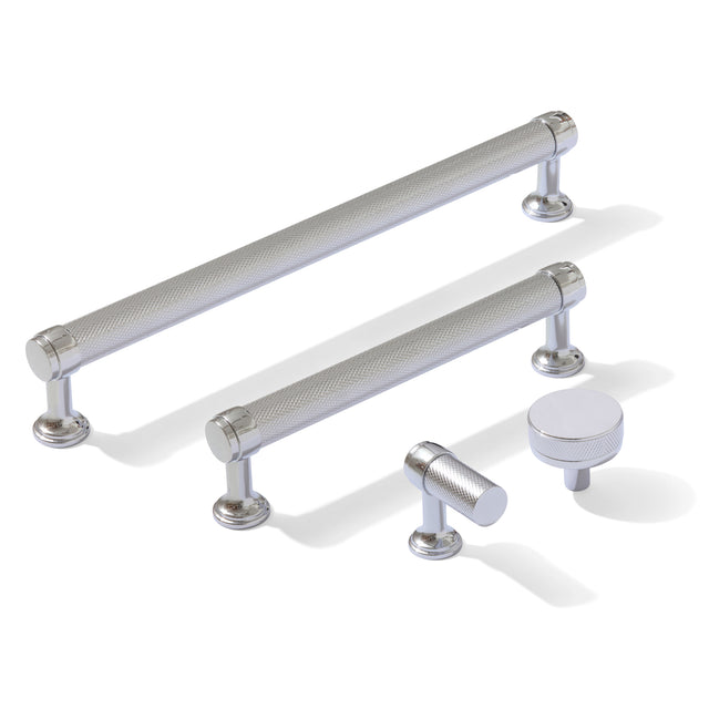 Knurled Polished Chrome "Transitional" Cabinet Knobs and Drawer Pulls - Forge Hardware Studio