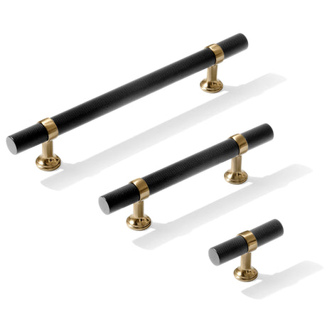 Knurled T-Bar "Contemporary" Champagne Bronze and Matte Black Knobs and Pulls - Forge Hardware Studio