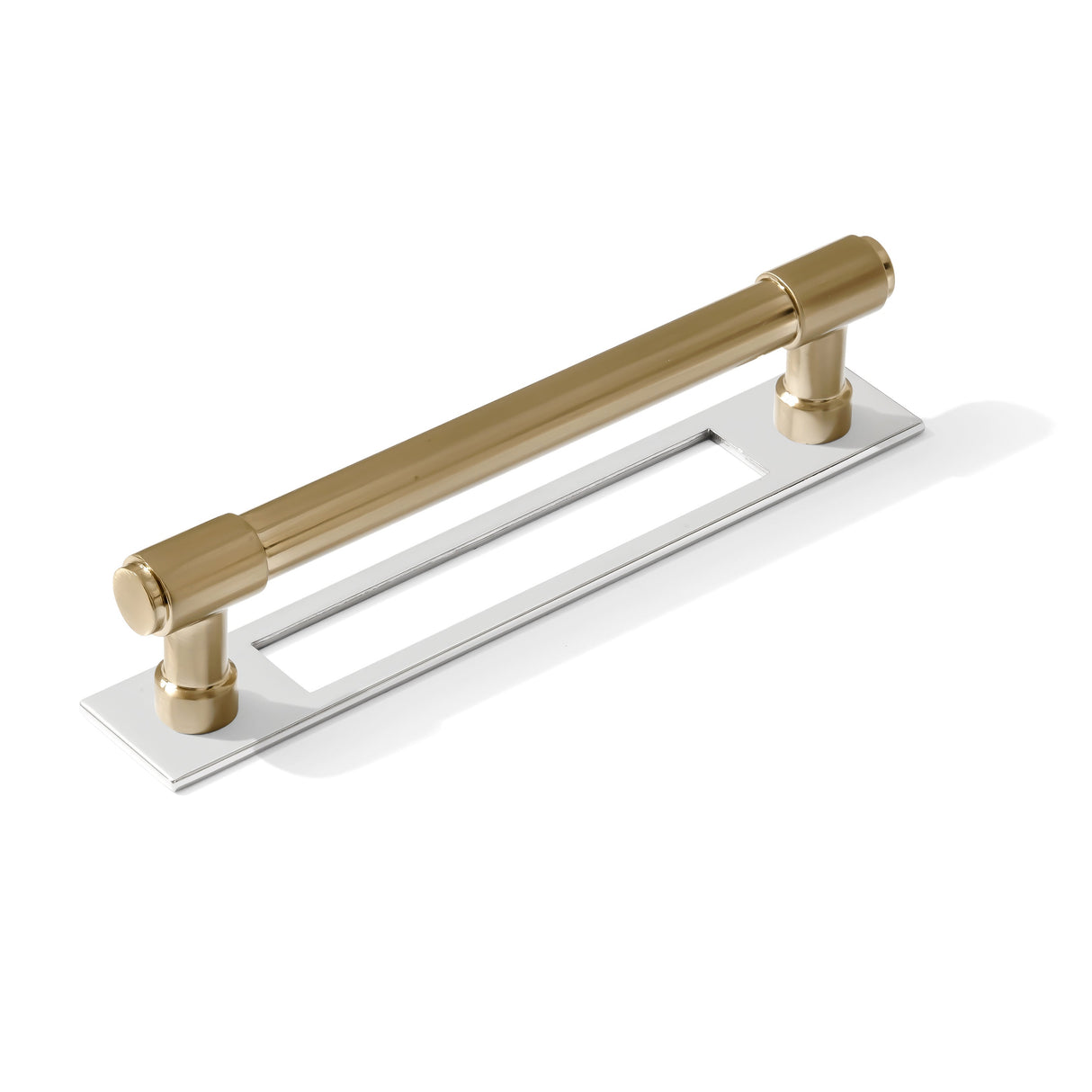 Champagne Bronze and Polished Nickel Industrial Pulls and Knob with Backplate - Forge Hardware Studio