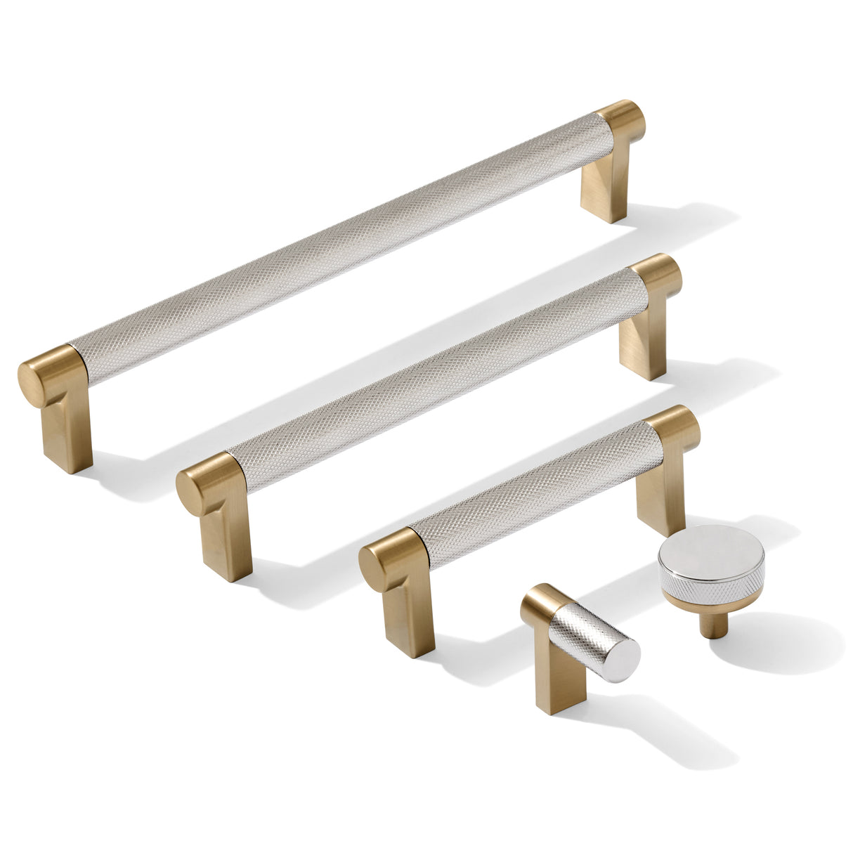 Knurled Champagne Bronze and Polished Chrome Knobs and Pulls - Forge Hardware Studio