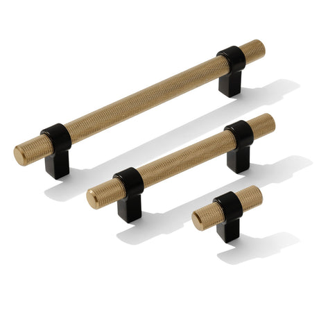 Knurled "Prelude" Champagne Bronze and Matte Black Knobs and Pulls - Forge Hardware Studio