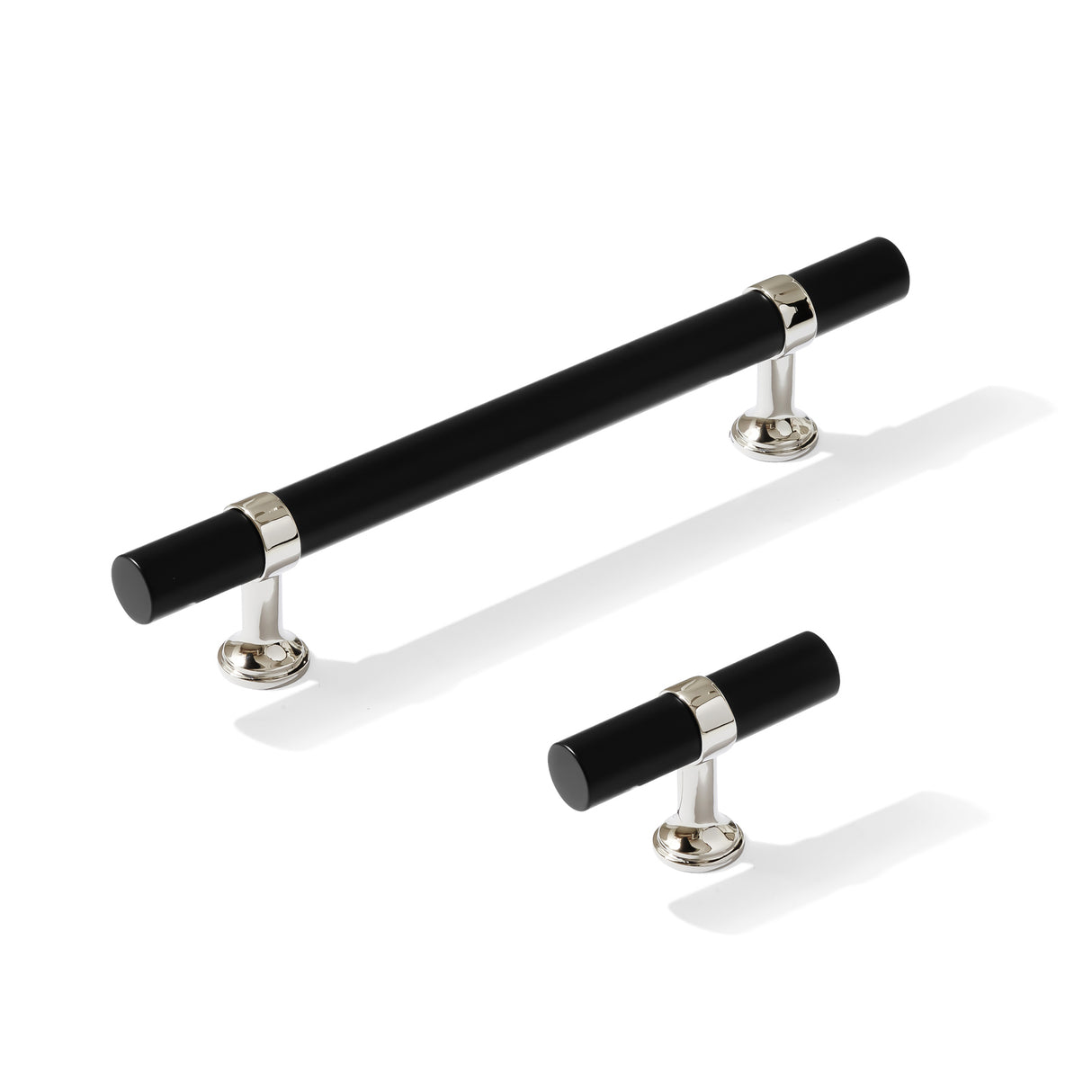 Smooth T-Bar "Contemporary" Polished Nickel and Matte Black Knobs and Pulls - Forge Hardware Studio