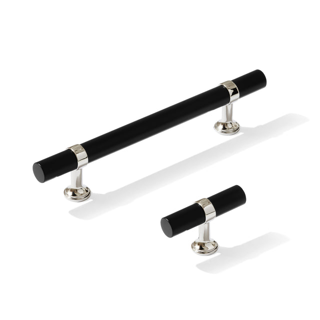 Smooth T-Bar "Contemporary" Polished Nickel and Matte Black Knobs and Pulls - Forge Hardware Studio