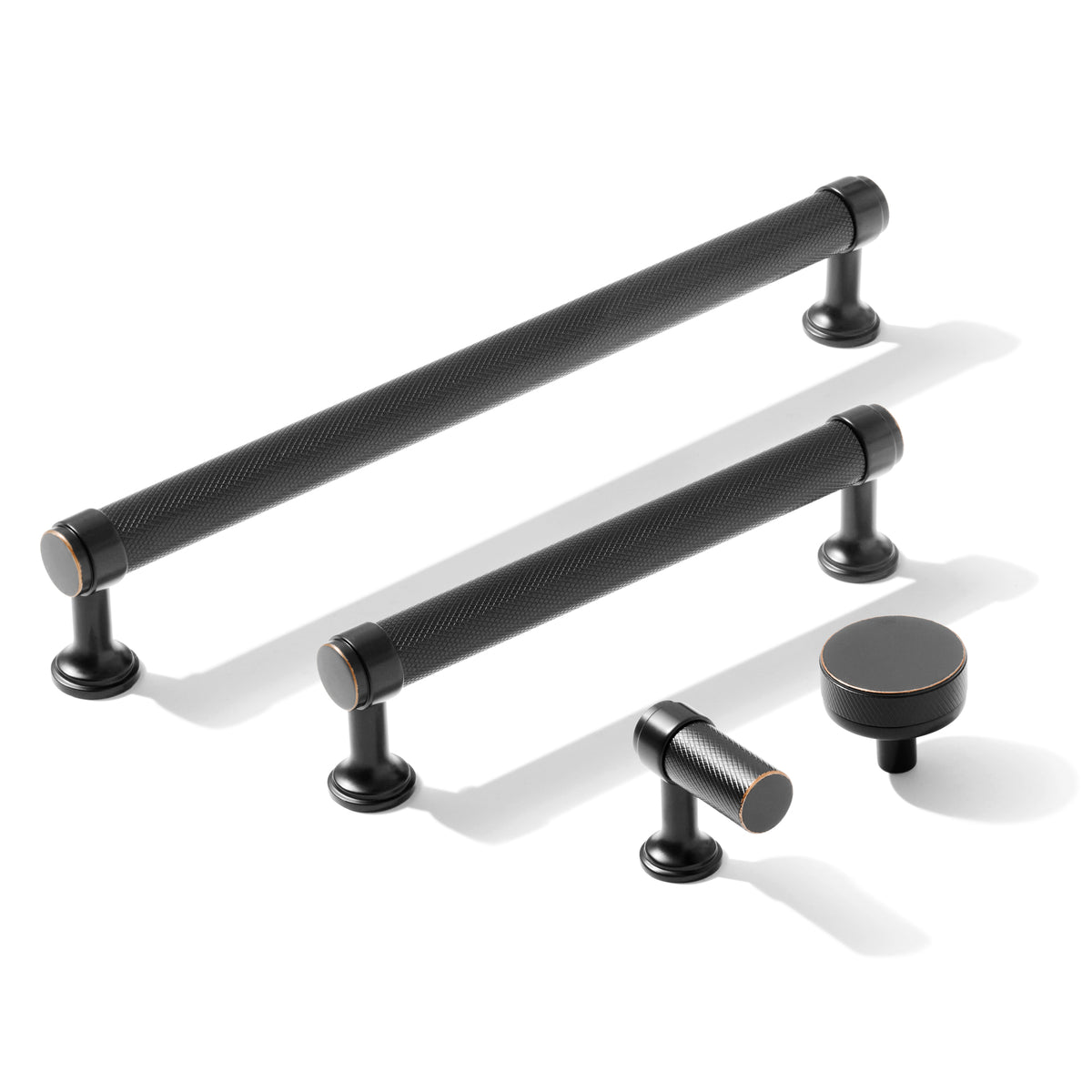 Knurled Oil Rubbed Bronze "Transitional" Cabinet Knobs and Drawer Pulls - Forge Hardware Studio