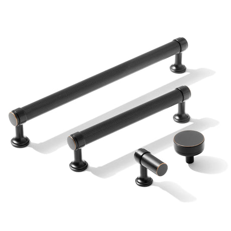 Knurled Oil Rubbed Bronze "Transitional" Cabinet Knobs and Drawer Pulls - Forge Hardware Studio