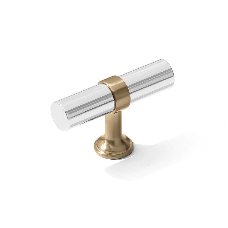 Smooth T-Bar "Contemporary" Champagne Bronze and Polished Chrome Knobs and Pulls - Forge Hardware Studio