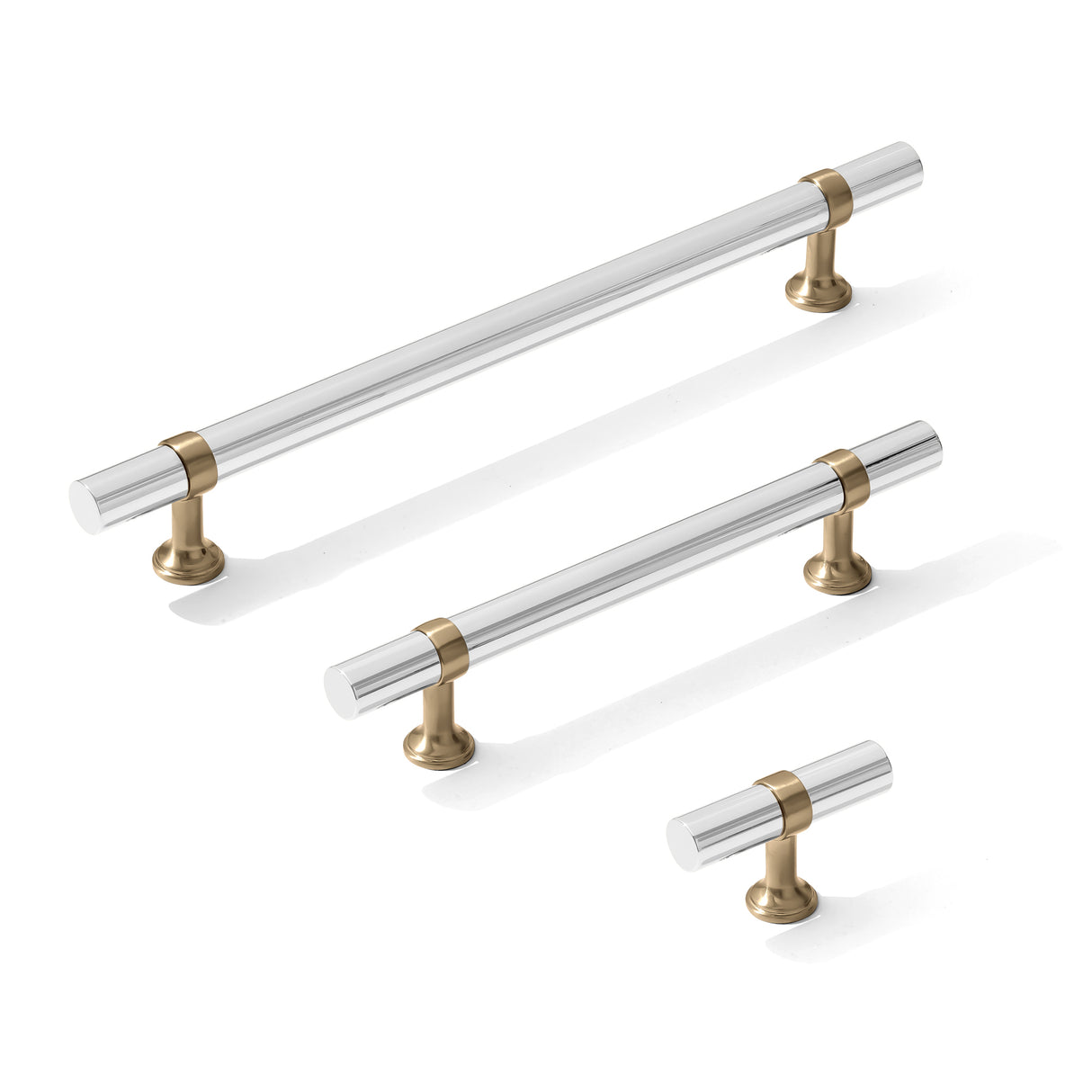 Smooth T-Bar "Contemporary" Champagne Bronze and Polished Chrome Knobs and Pulls - Forge Hardware Studio