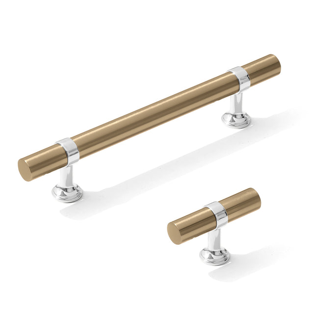 Smooth T-Bar "Contemporary" Polished Chrome and Champagne Bronze Knobs and Pulls - Forge Hardware Studio