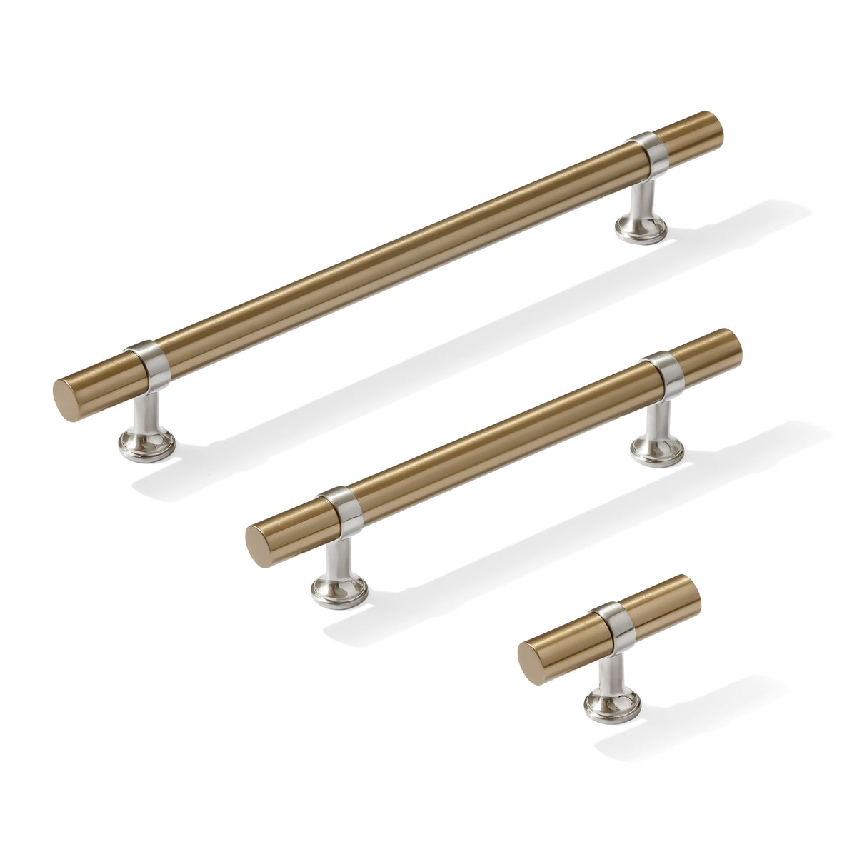 Smooth T-Bar "Contemporary" Satin Nickel and Champagne Bronze Knobs and Pulls - Forge Hardware Studio
