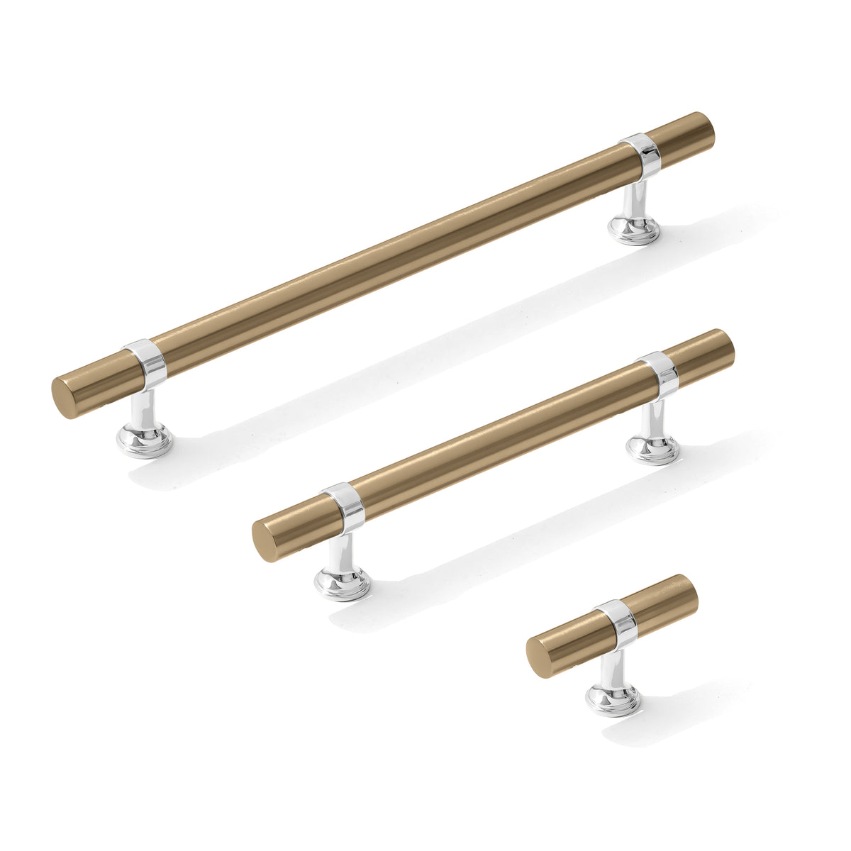 Smooth T-Bar "Contemporary" Polished Chrome and Champagne Bronze Knobs and Pulls - Forge Hardware Studio
