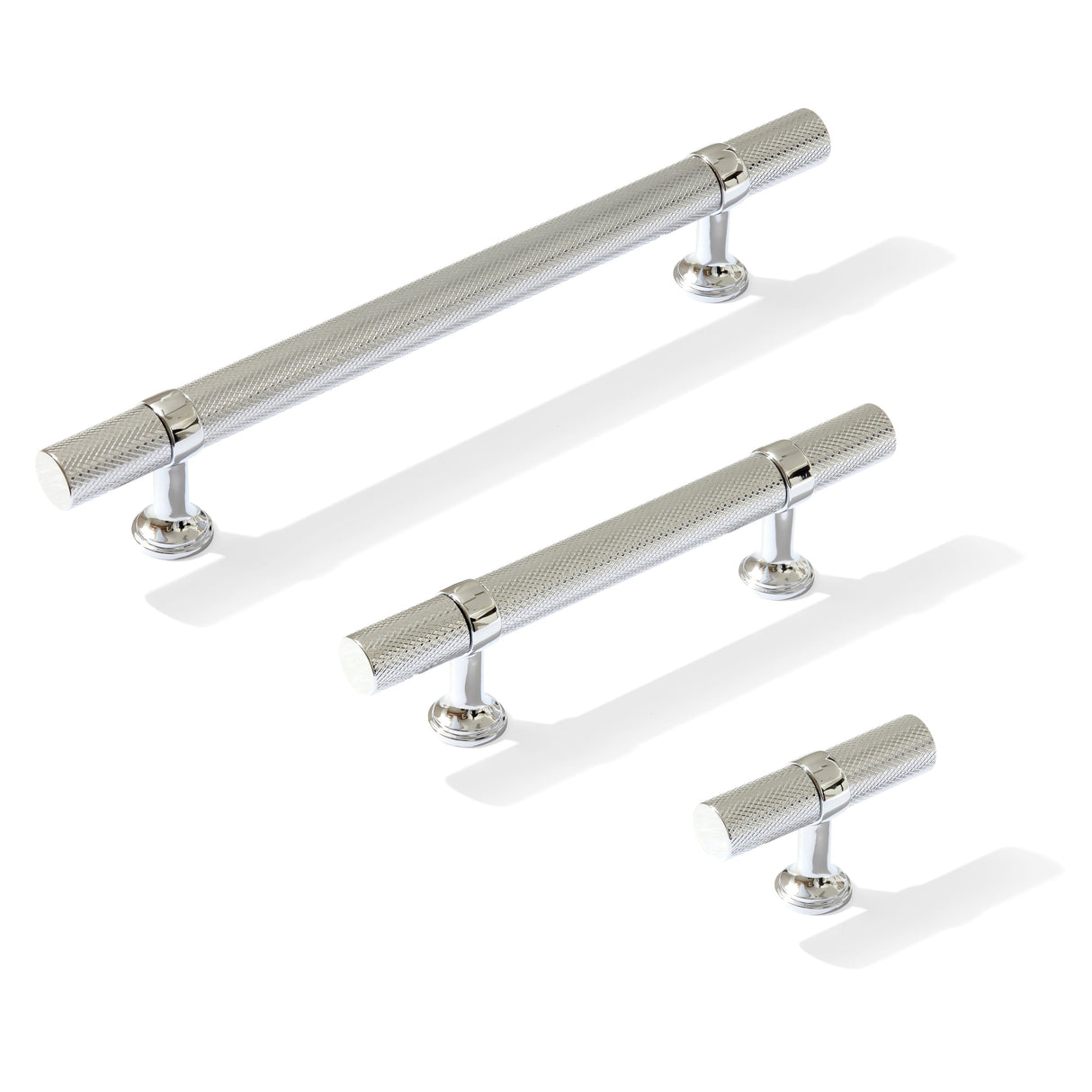 Knurled T-Bar "Contemporary" Polished Chrome Knobs and Pulls - Forge Hardware Studio