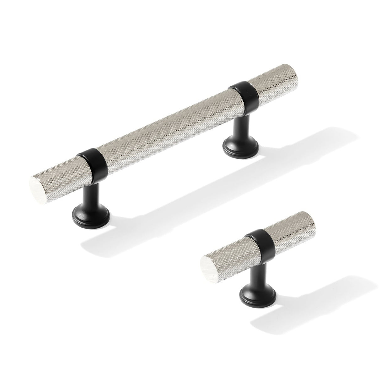 Knurled T-Bar "Contemporary" Matte Black and Polished Nickel Knobs and Pulls - Forge Hardware Studio