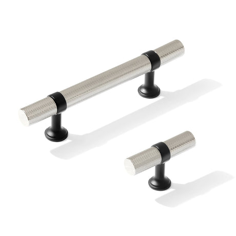 Knurled T-Bar "Contemporary" Matte Black and Polished Nickel Knobs and Pulls - Forge Hardware Studio