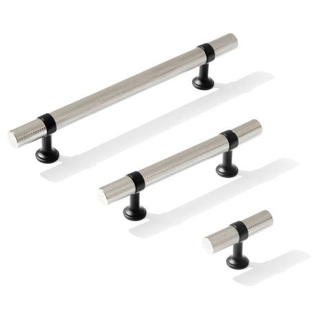 Knurled T-Bar "Contemporary" Matte Black and Polished Nickel Knobs and Pulls - Forge Hardware Studio