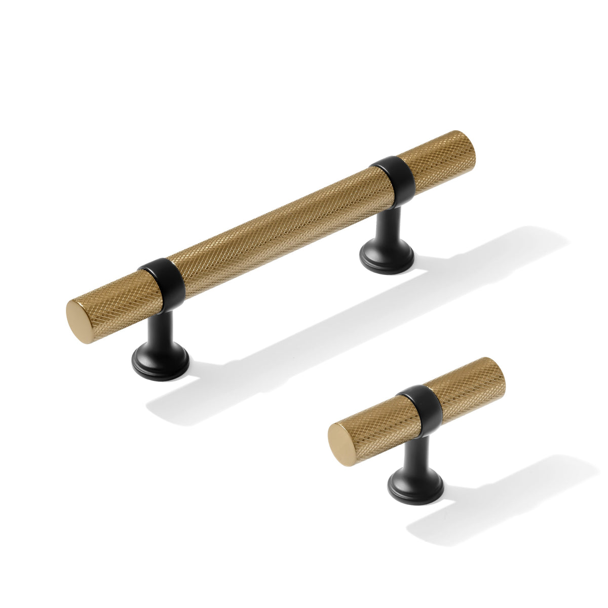 Knurled T-Bar "Contemporary" Matte Black and Champagne Bronze Knobs and Pulls - Forge Hardware Studio