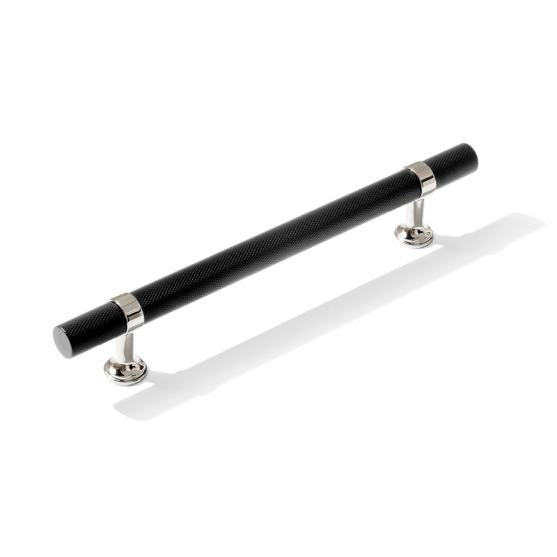 Polished Nickel and Matte Black Knurled "Contemporary" Glass Shower Door Handles - Forge Hardware Studio