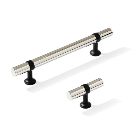 Smooth T-Bar "Contemporary" Matte Black and Polished Nickel Knobs and Pulls - Forge Hardware Studio