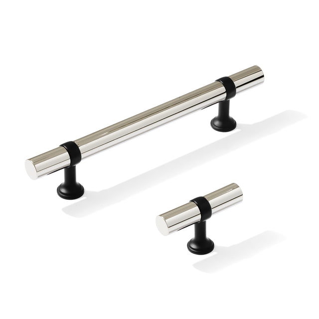 Smooth T-Bar "Contemporary" Matte Black and Polished Nickel Knobs and Pulls - Forge Hardware Studio