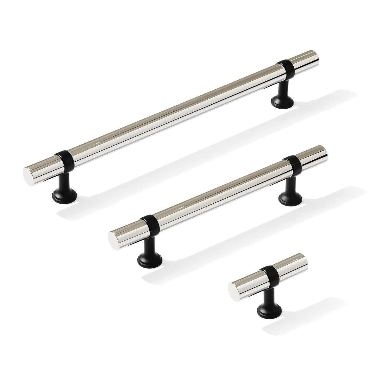 Smooth T-Bar "Contemporary" Matte Black and Polished Nickel Knobs and Pulls - Forge Hardware Studio