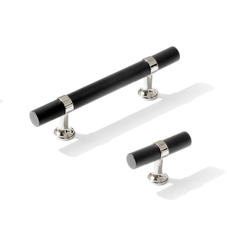 Knurled T-Bar "Contemporary" Polished Nickel and Matte Black Knobs and Pulls - Forge Hardware Studio