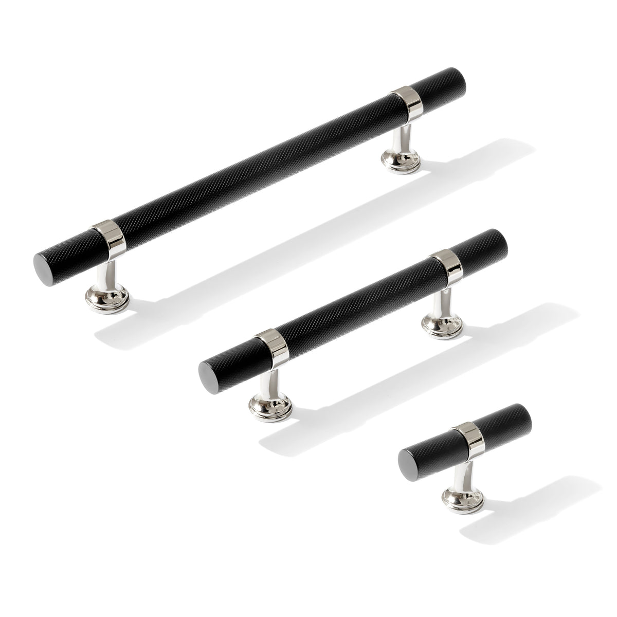 Knurled T-Bar "Contemporary" Polished Nickel and Matte Black Knobs and Pulls - Forge Hardware Studio