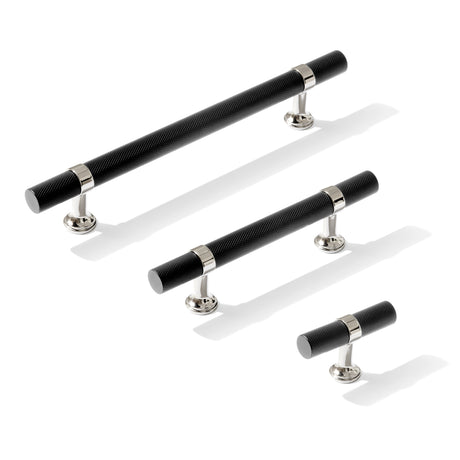 Knurled T-Bar "Contemporary" Polished Nickel and Matte Black Knobs and Pulls - Forge Hardware Studio