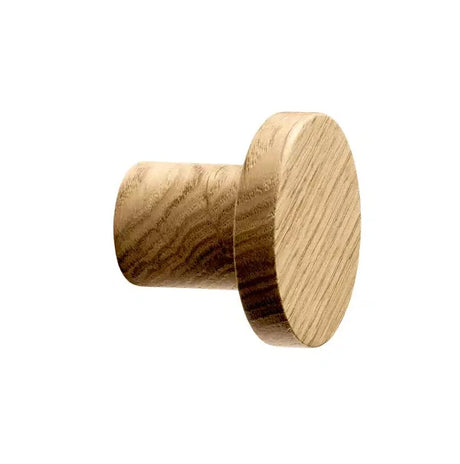 Modern "Pinta" Round Wall Hook in Lacquered Oak - Forge Hardware Studio