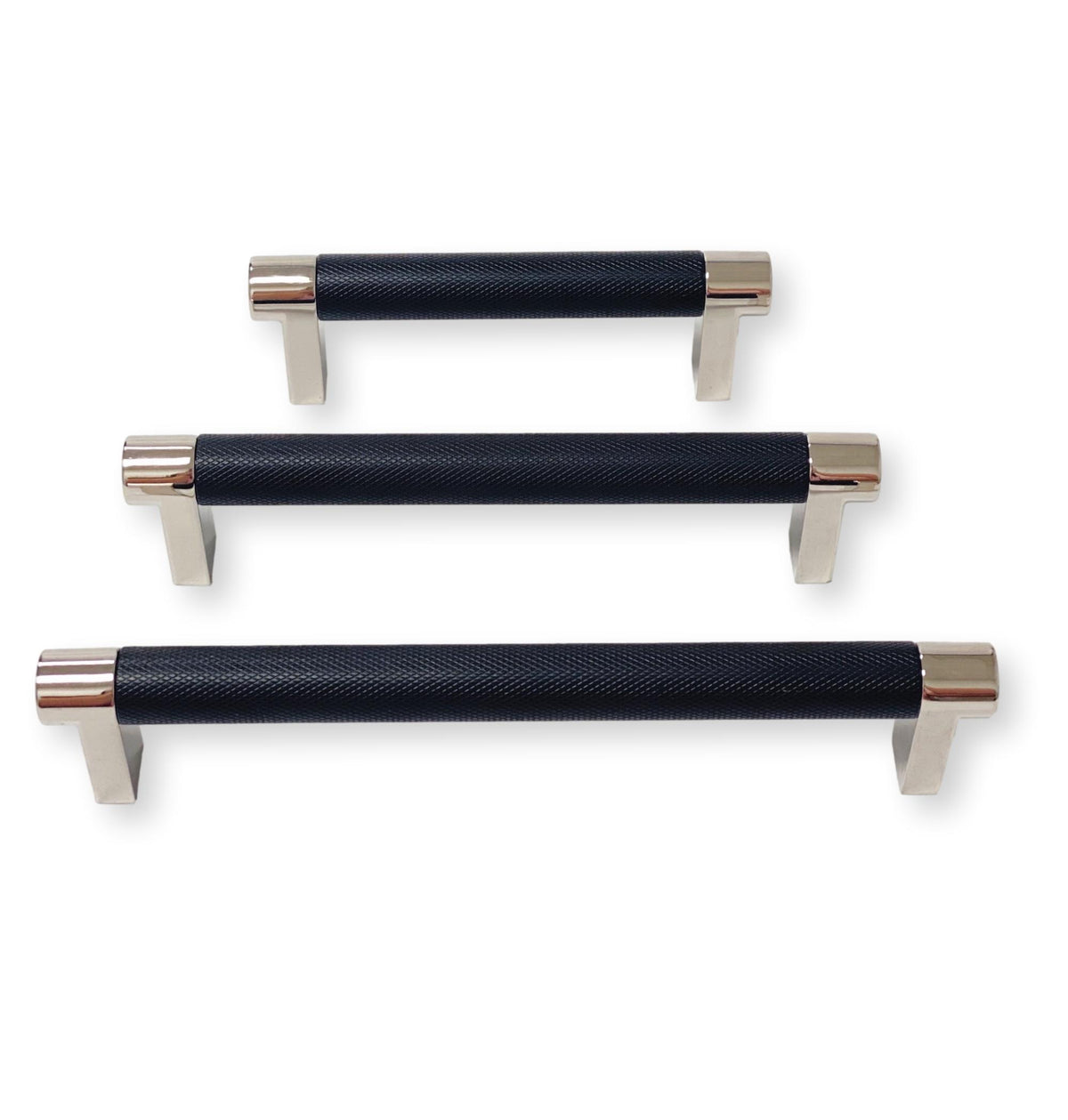 Knurled Polished Nickel and Black Cabinet Knobs and Drawer Pulls