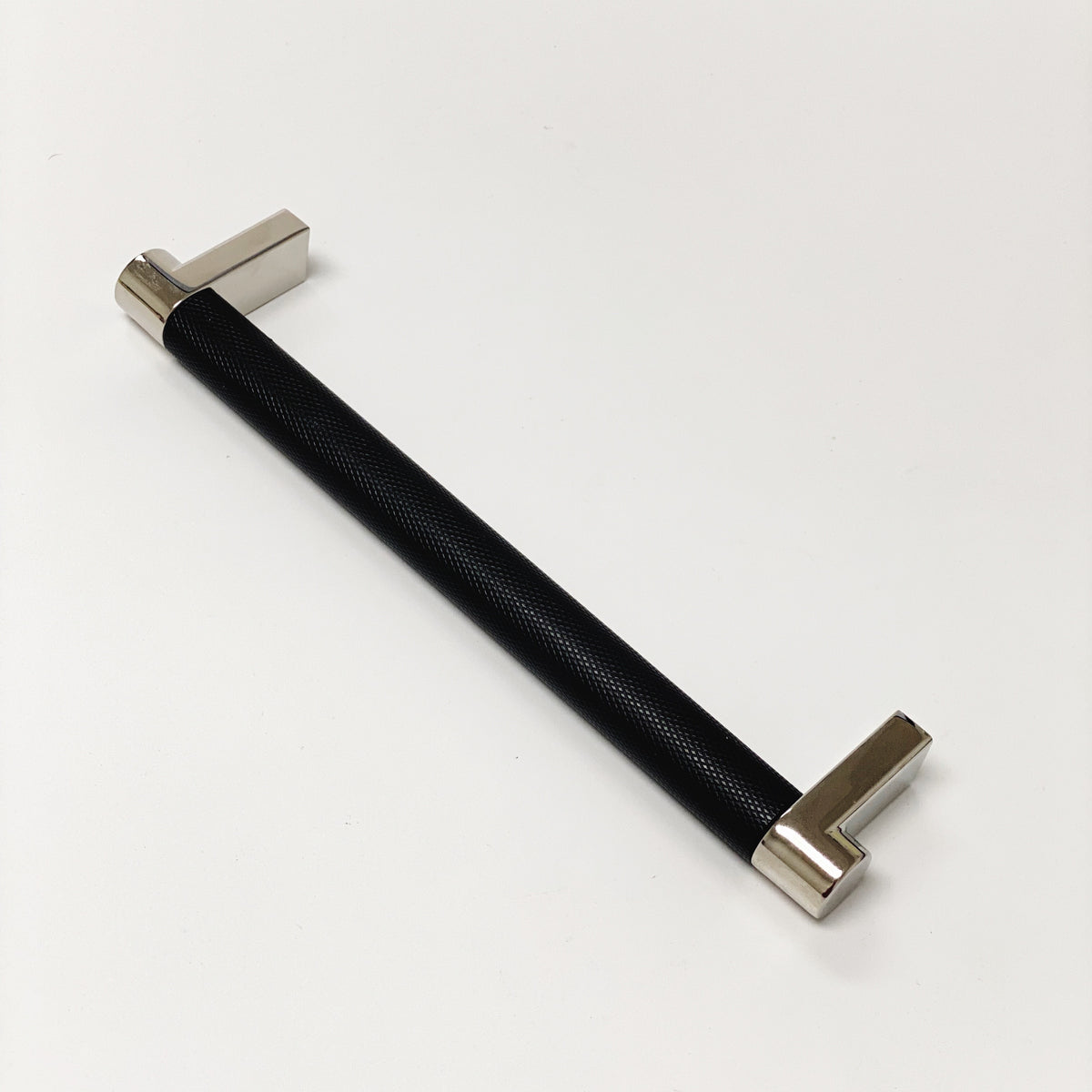 Knurled Polished Nickel and Black Cabinet Knobs and Drawer Pulls