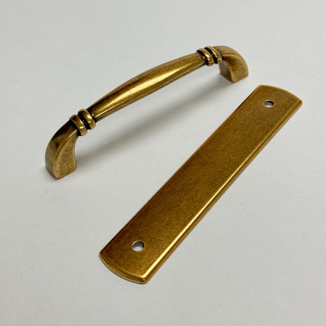 Backplate Antique Brass "Portofino" Drawer Pull and Knob - Forge Hardware Studio