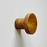 Modern "Pinta" Round Wall Hook in Lacquered Oak - Forge Hardware Studio