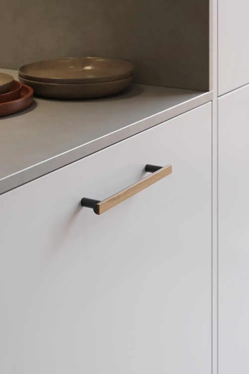 Black and Oak Wood "Bis" Cabinet Knob and Drawer Handle - Euro • Knobs