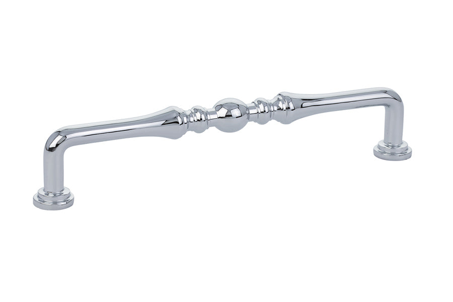 Chrome cabinet handle on a white background