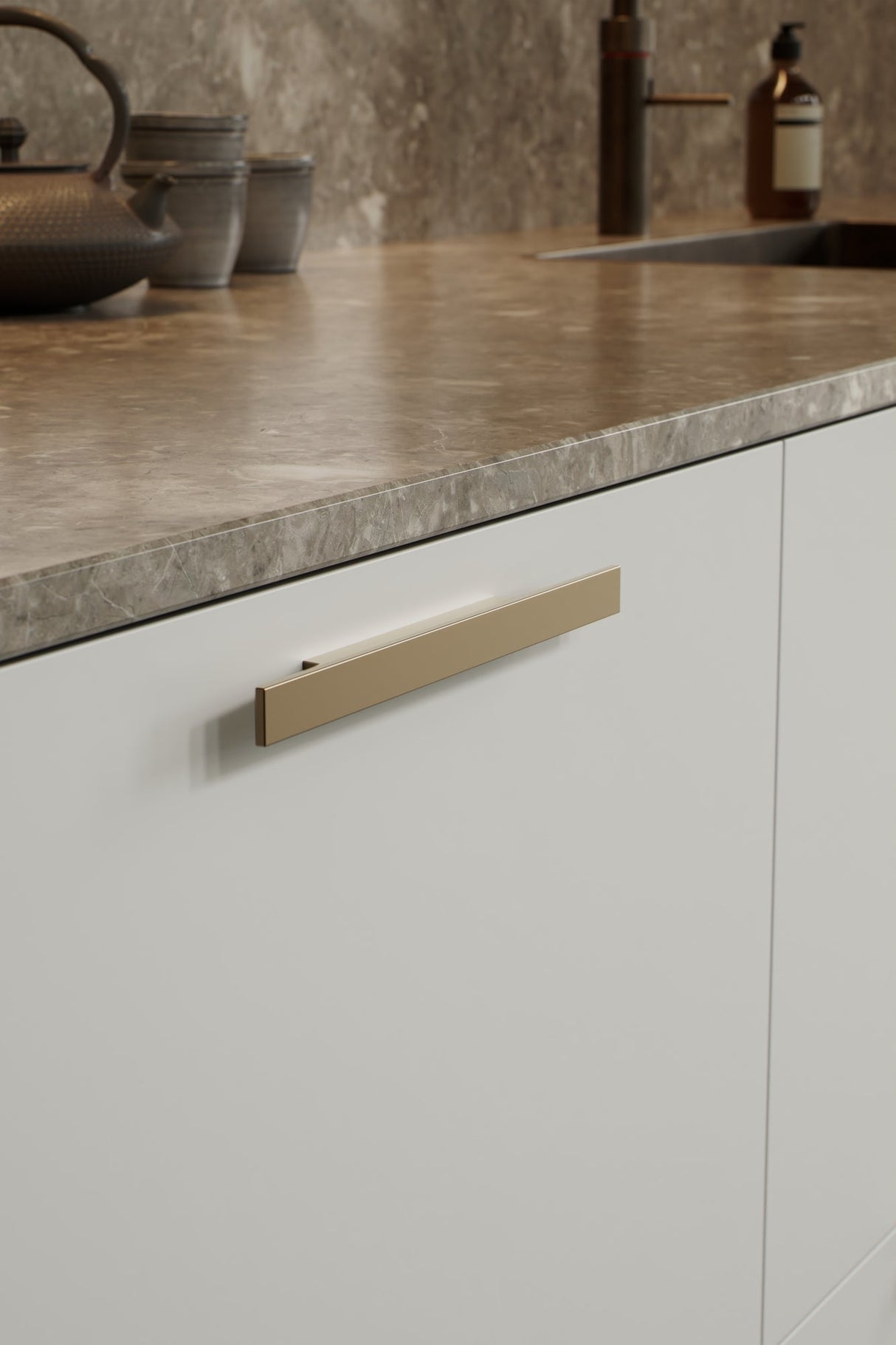 Brushed Bronze "Facet" Drawer Pulls - Euro • Knobs