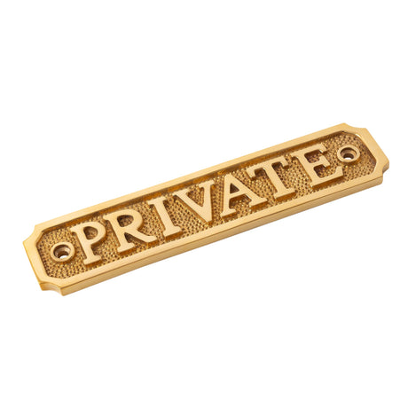 Brass Door Sign "Private" 5-1/2 in. Vintage Door Plaque - Forge Hardware Studio