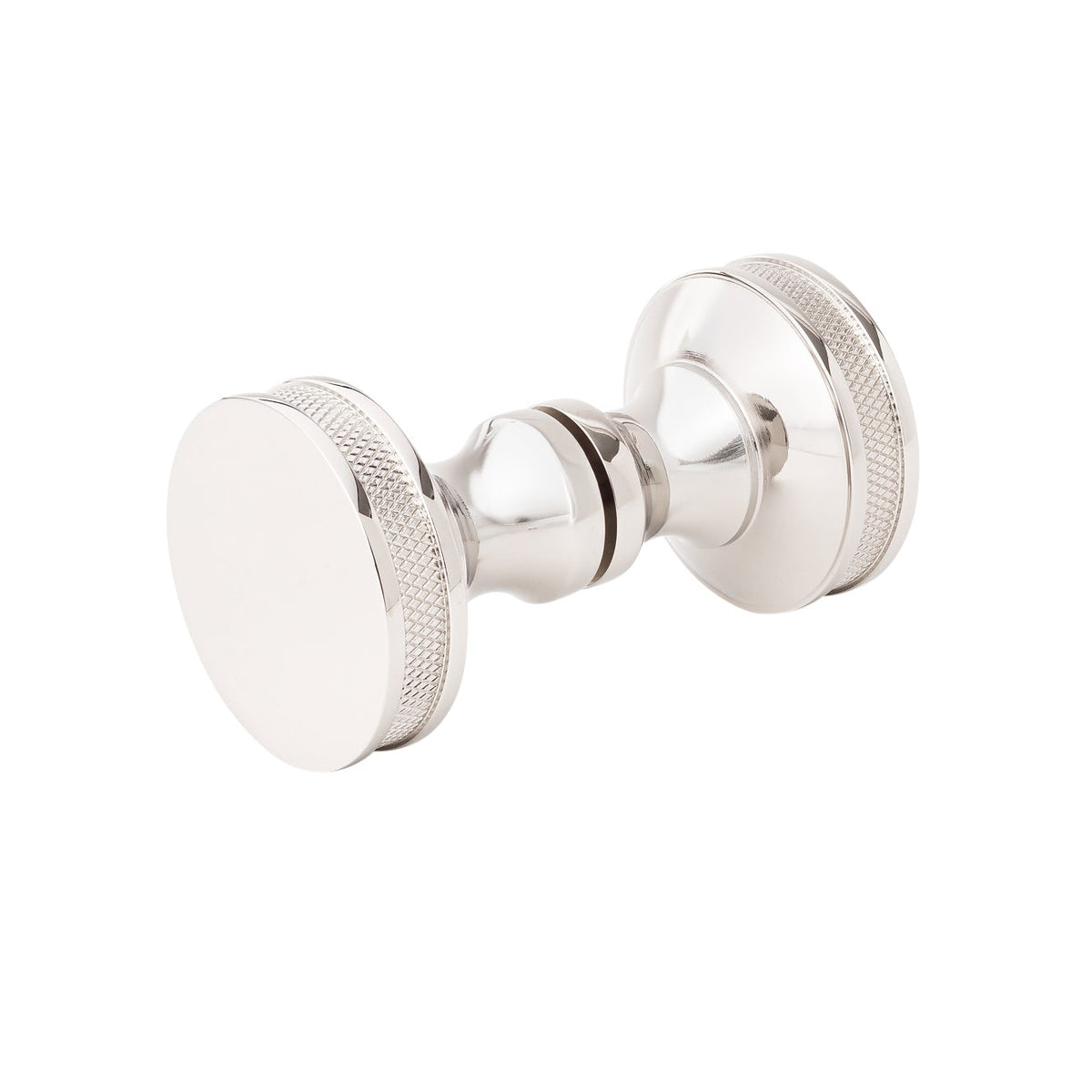 Polished Nickel "Knurled" Round Glass Shower Knob - Forge Hardware Studio