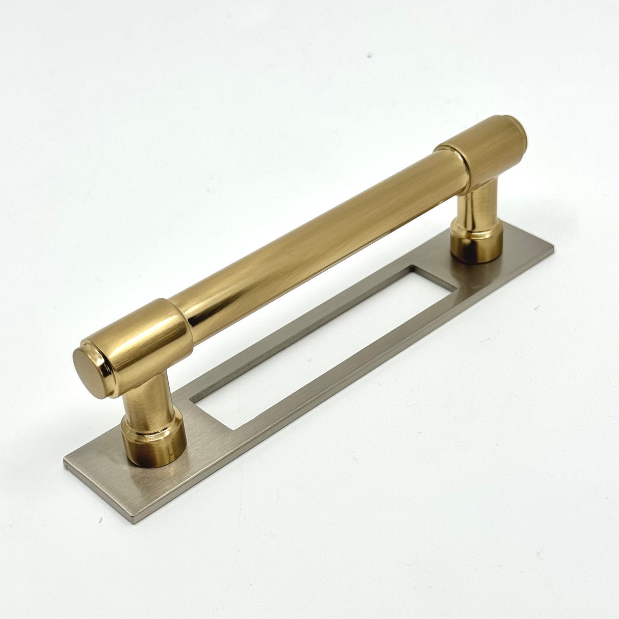 Champagne Bronze and Satin Nickel Industrial Pulls and Knob with Backplate - Forge Hardware Studio