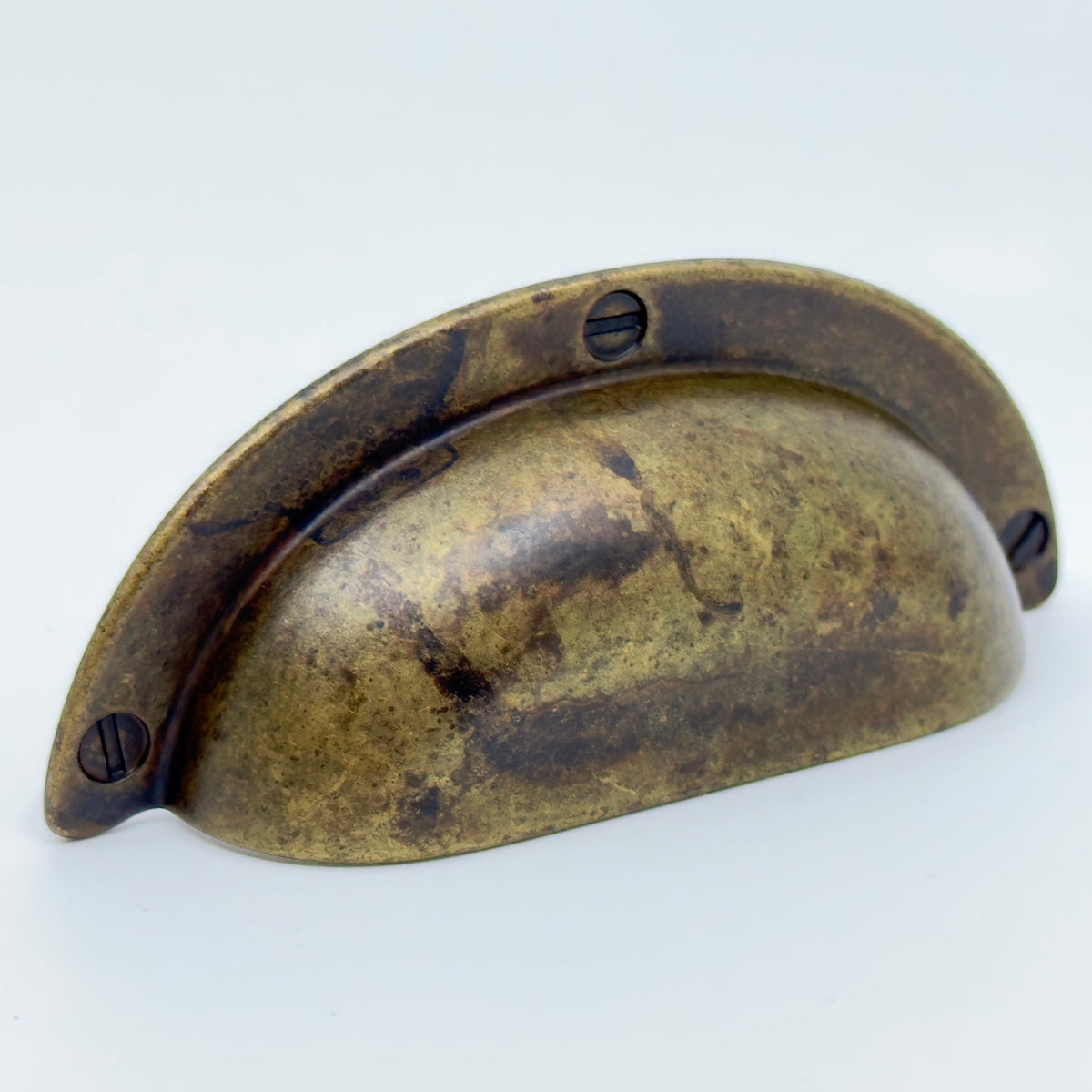 Drawer Cup Pulls "Amalfi" in Worn Brass - Forge Hardware Studio