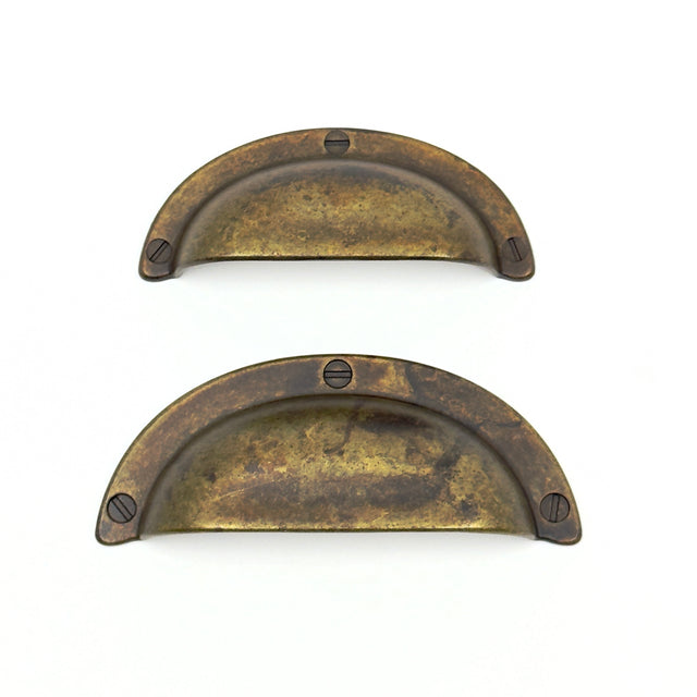 Drawer Cup Pulls "Amalfi" in Worn Brass - Forge Hardware Studio