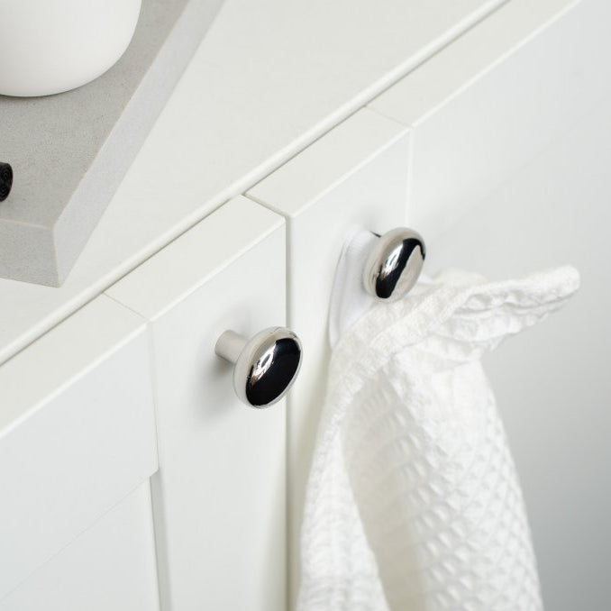Polished Stainless Steel "Halo" Round Cabinet Knob and Hook - Forge Hardware Studio